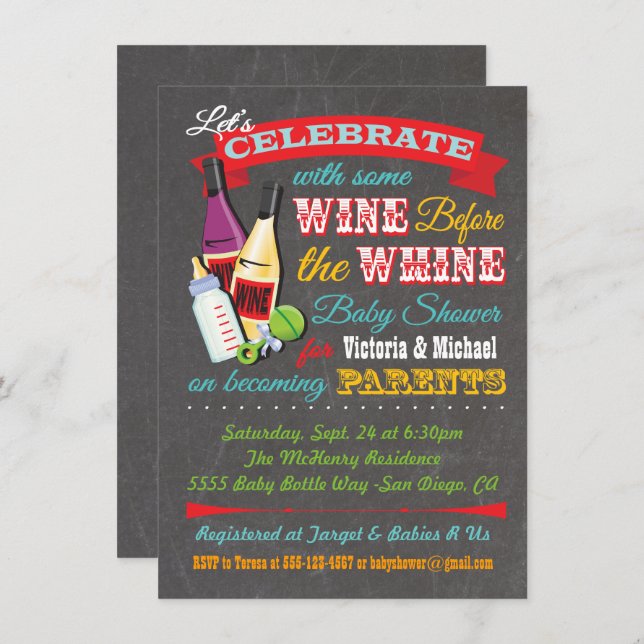 Wine before the Whine Baby Shower Invites (Front/Back)