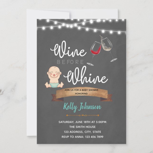 Wine before whine baby shower invitation (Front)