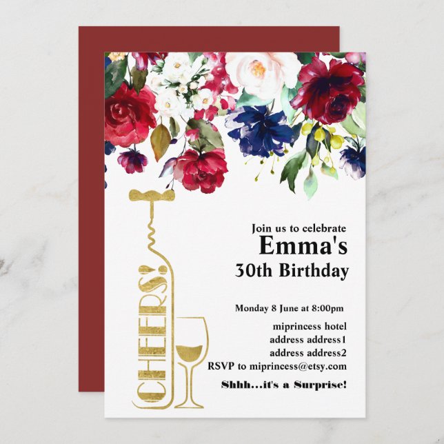 Wine birthday invitation (Front/Back)