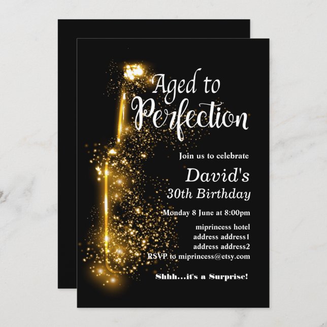 Wine birthday invitation, Aged to Perfection Invitation (Front/Back)