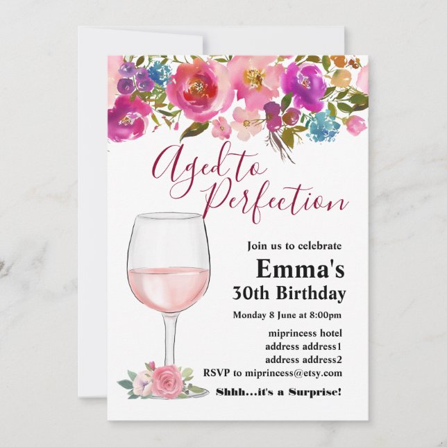 Wine birthday invitation, Aged to Perfection Invitation (Front)