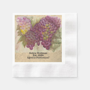 Wine Birthday Watercolor Grapes Aged to Perfection Napkin