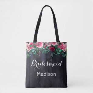 Wine Blush & Navy Wood Burgundy Wedding Monogram Tote Bag