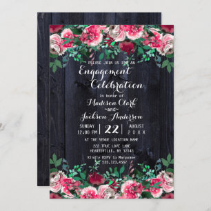 Wine Blush & Navy Wood Engagement Party Invitation
