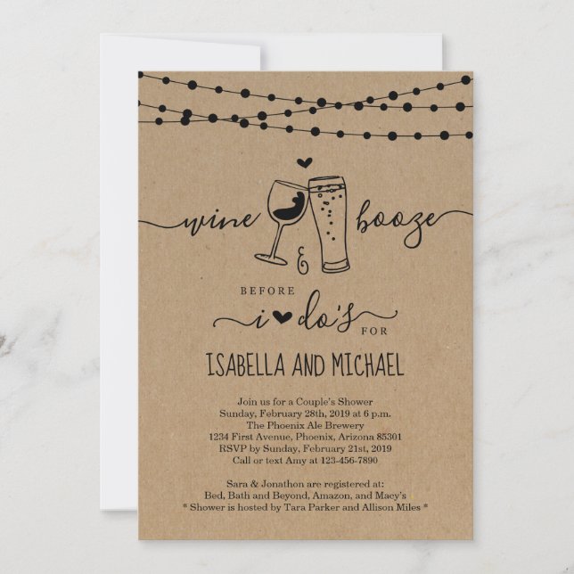 Wine & Booze Before I Do Couple Shower / Rehearsal Invitation (Front)