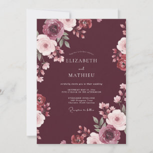 Wine Botanical Watercolor Wedding Invitation