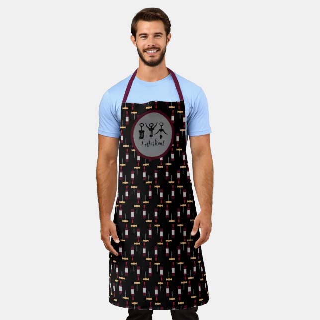 Wine Bottle and Corkscrew Pattern French I Workout Apron (Worn)