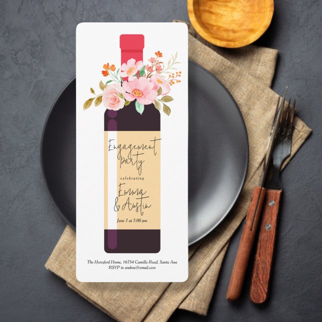 Wine Bottle and Flowers Engagement Party Invitation (Creator Uploaded)