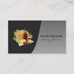 Wine Bottle and Glass Classic Silver Black Business Card