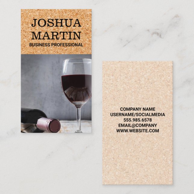 Wine Bottle and Glass Cork Background Business Card (Front/Back)