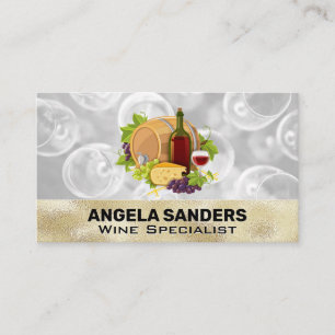 Wine Bottle and Glass Grapes and Cheeses Business Card