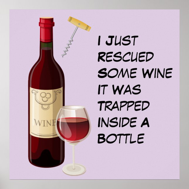 Wine bottle and glass illustration poster (Front)