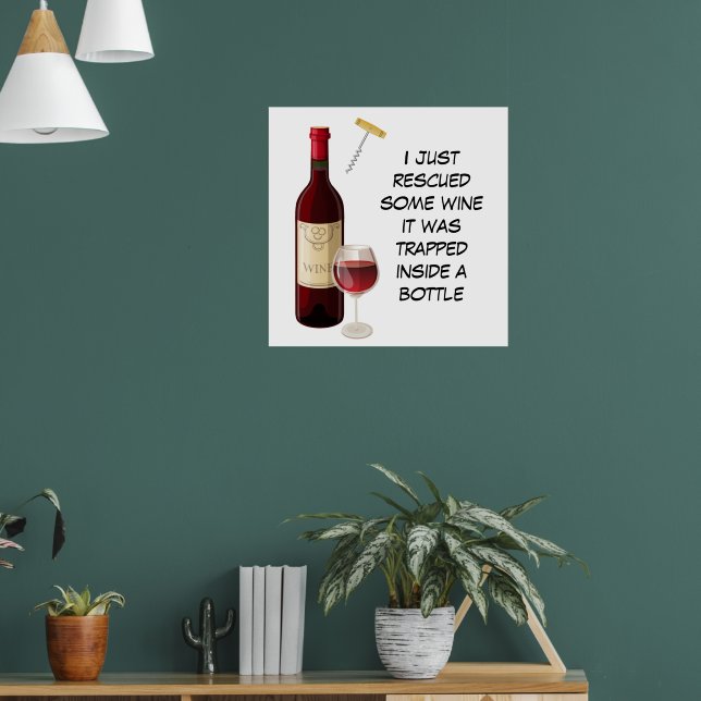 Wine bottle and glass illustration poster (Living Room 1)