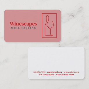 Wine Bottle and Glass Red Line Art Business Card