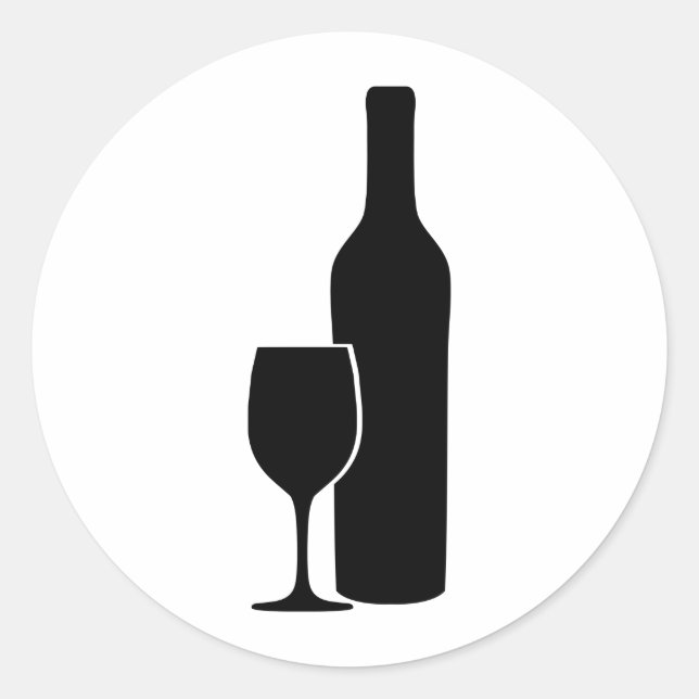 wine bottle and glass vintner icon classic round sticker (Front)