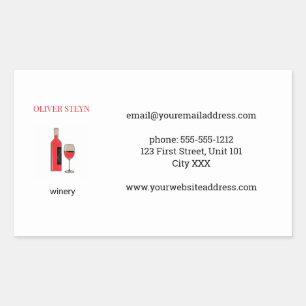 Wine bottle and glass white rectangular sticker