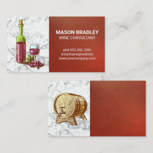 Wine Bottle and Glass Wine Barrel Leather Business Card