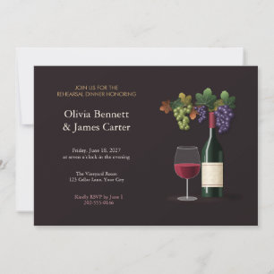 Wine Bottle and Grapes Rehearsal Dinner Invite