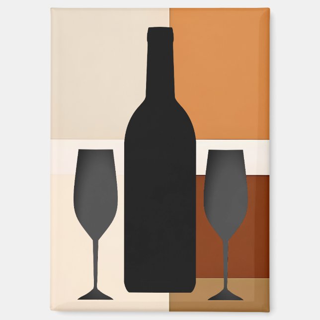 Wine Bottle and Two Winglasses Magnet (Front)