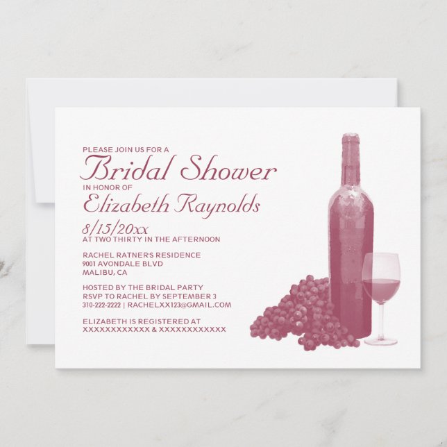 Wine Bottle Bridal Shower Invitations (Front)