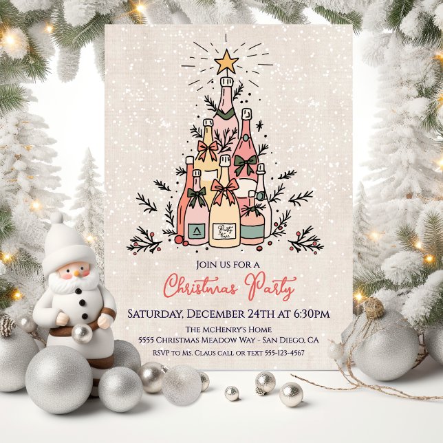Wine Bottle Christmas Tree Holiday Party Invitation (Creator Uploaded)