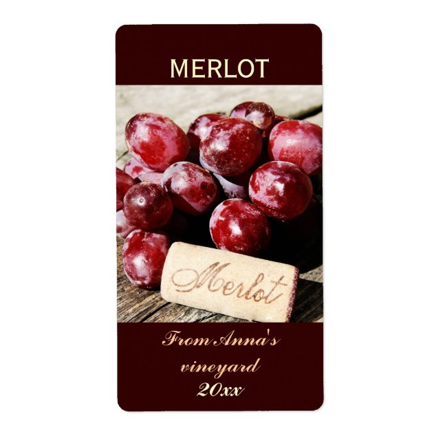 Wine bottle cork and grapes bottle label (Front)