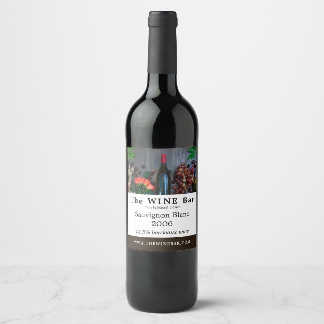 Wine Bottle Display, Wine Bar/Winery Label (Front)
