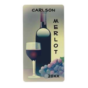 Wine Bottle Glass Grapes Label