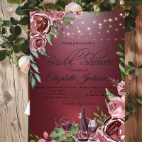 Wine Bottle Glass Roses Burgundy Bridal Shower  