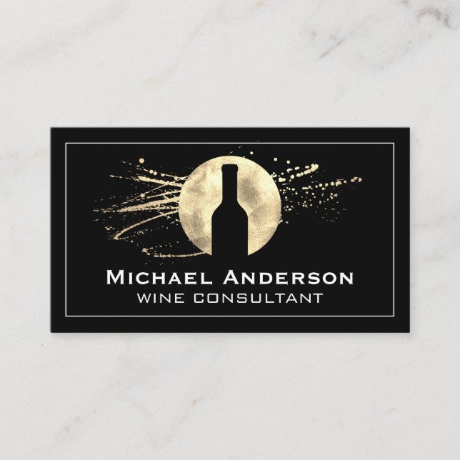 Wine Bottle | Gold Splatter Business Card (Front)