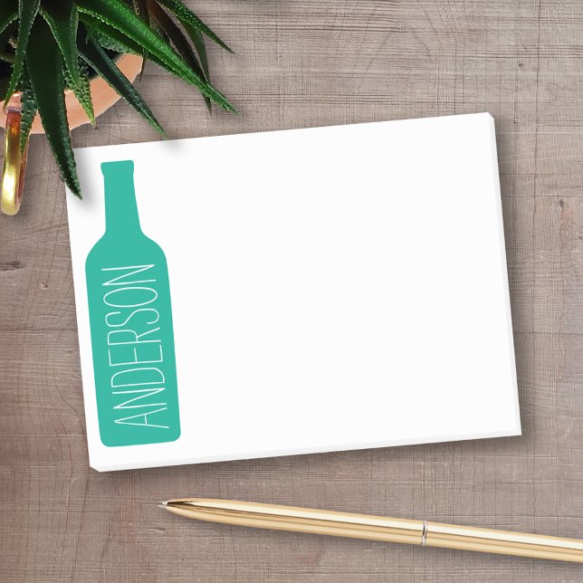 Wine Bottle Illustration - Modern White Name Post-it Notes (Personalized Post-It Notes - add you name or other text)