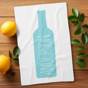 Wine Bottle Illustration - Modern White Name Tea Towel