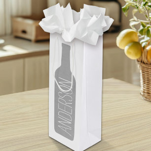 Wine Bottle Illustration - Modern White Name Wine Gift Bag