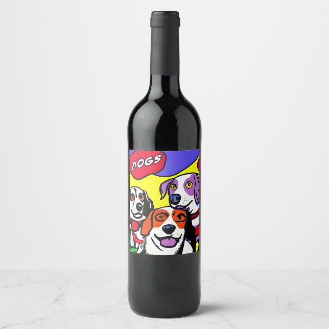 Wine Bottle Label, Dogs, Waterproof Label (Front)