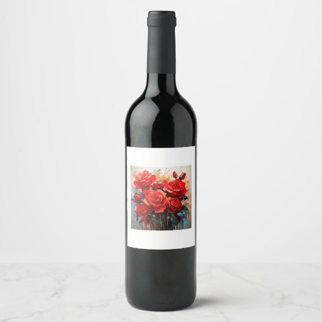 Wine Bottle Label - The Red Roses Artwork (Front)