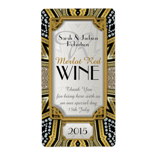 Wine Bottle Labels | Gold+Taupe+Black Art Deco v5 (Front)