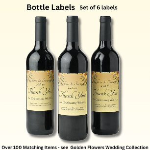 Wine Bottle Labels, Golden Yellow Flower Label