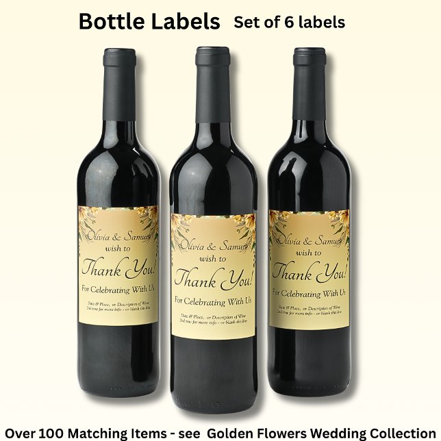 Wine Bottle Labels, Golden Yellow Flower Label (Creator Uploaded)