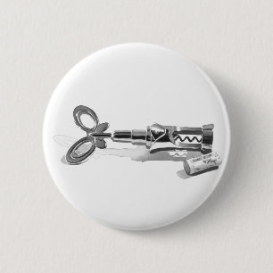 "Wine Bottle Opener" Kitchen Art Watercolor 6 Cm Round Badge