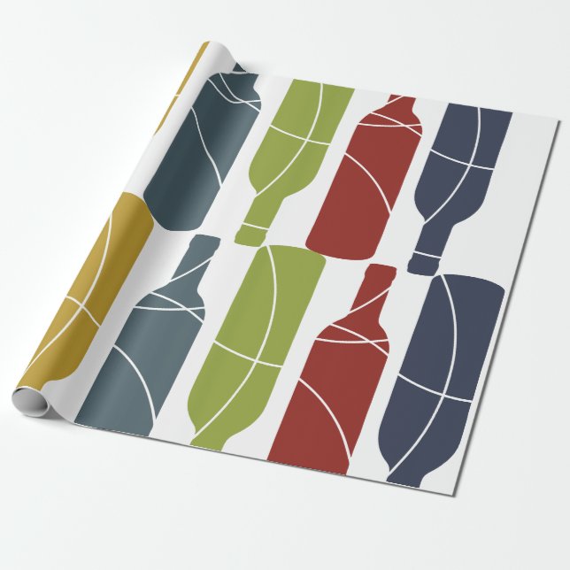 Wine bottle pattern wrapping paper (Unrolled)