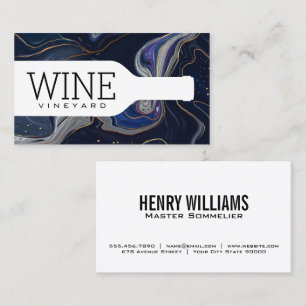 Wine Bottle Purple Blue Gold Marble Business Card