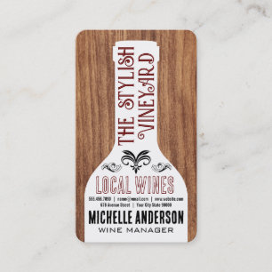 Wine Bottle Stylish Fonts Wood Business Card