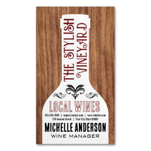 Wine Bottle Stylish Fonts Wood Magnetic Business Card