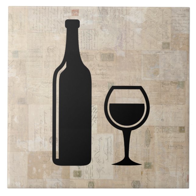 Wine Bottle & Wine Glass Antique Vintage Stamps Tile (Front)