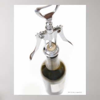 Wine bottle with corkscrew. poster