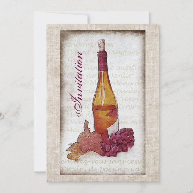 Wine bottle with grapes invitation (Front)