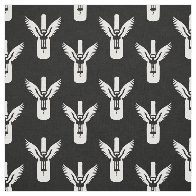 Wine Bottle with Wings and Corkscrew Fabric (Swatch)