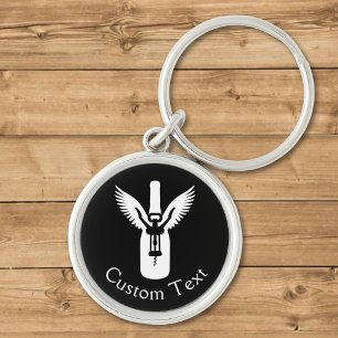 Wine Bottle with Wings and Corkscrew Key Ring