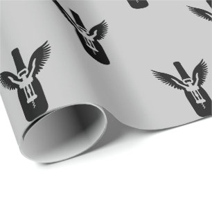 Wine Bottle with Wings and Corkscrew Wrapping Paper