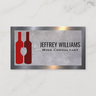 Wine Bottles and Glass Metallic Border Business Card